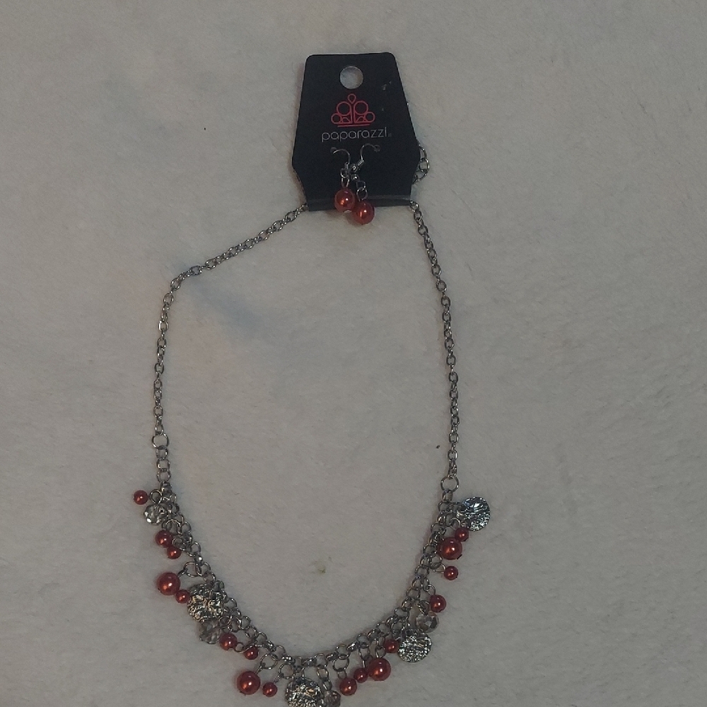 8/$10 Chic Silver Necklace with Red Accents - Picture 5 of 6
